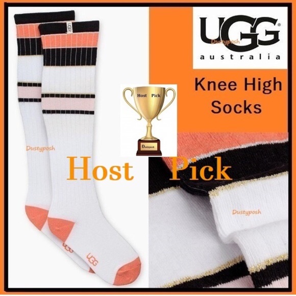 UGG Knee High Socks Boot Stripe Blue White Cotton Casual Winter School - Picture 2 of 2